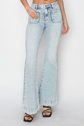 Trendy Full Size High Rise Flare Jeans with Stylish Front Patch Pockets